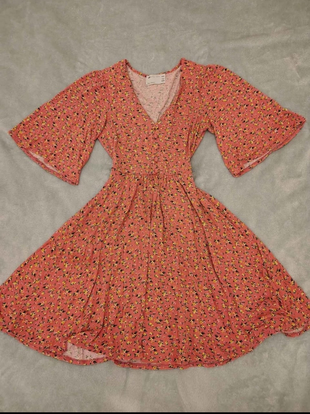 ASOS Coral Floral V-Neck Mini Dress